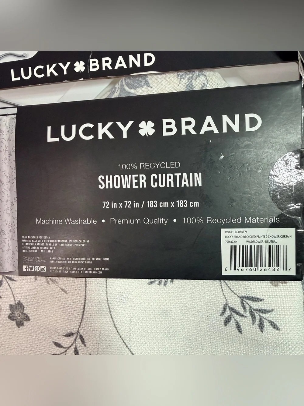 Lucky Brand Floral Printed Shower Curtain in Soft Taupe and Gray color 72x72